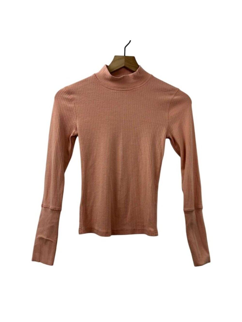Free People Top Women's Size XSmall Peach Mock Neck Long Sleeve Ribbed
